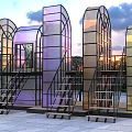 Modern Outdoor Playground Equipment With Colorful Glass Arch Structures Metal Frames And Stairs