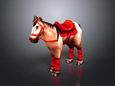 Brown And White Decorative Horse Model With Red Saddle And Leg Wraps 3d model