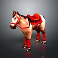 Brown And White Decorative Horse Model With Red Saddle And Leg Wraps