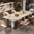 Elegant Modern Restaurant Interior With Marble Dining Table Chairs And Decorative Plant