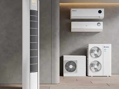 Modern White Air Conditioner And Fan Setup In Interior Living Space 3d model