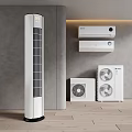 Modern White Air Conditioner And Fan Setup In Interior Living Space