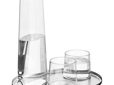 Transparent Glass Tableware Set With Water Carafe Two Drinking Glasses And Serving Tray 3d model