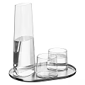 Transparent Glass Tableware Set With Water Carafe Two Drinking Glasses And Serving Tray 3d model