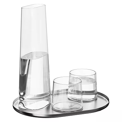 Transparent Glass Tableware Set With Water Carafe Two Drinking Glasses And Serving Tray 3d model