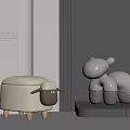 Modern Designer Sheep and Bear Shaped Children's Chairs in Beige and Gray Tones