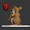 Cute Mice Figurine Holding Red Heart Balloon And Yellow Heart On White Hexagon Base