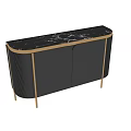Elegant Modern Console Cabinet With Black Body Marble Top And Golden Trim Legs