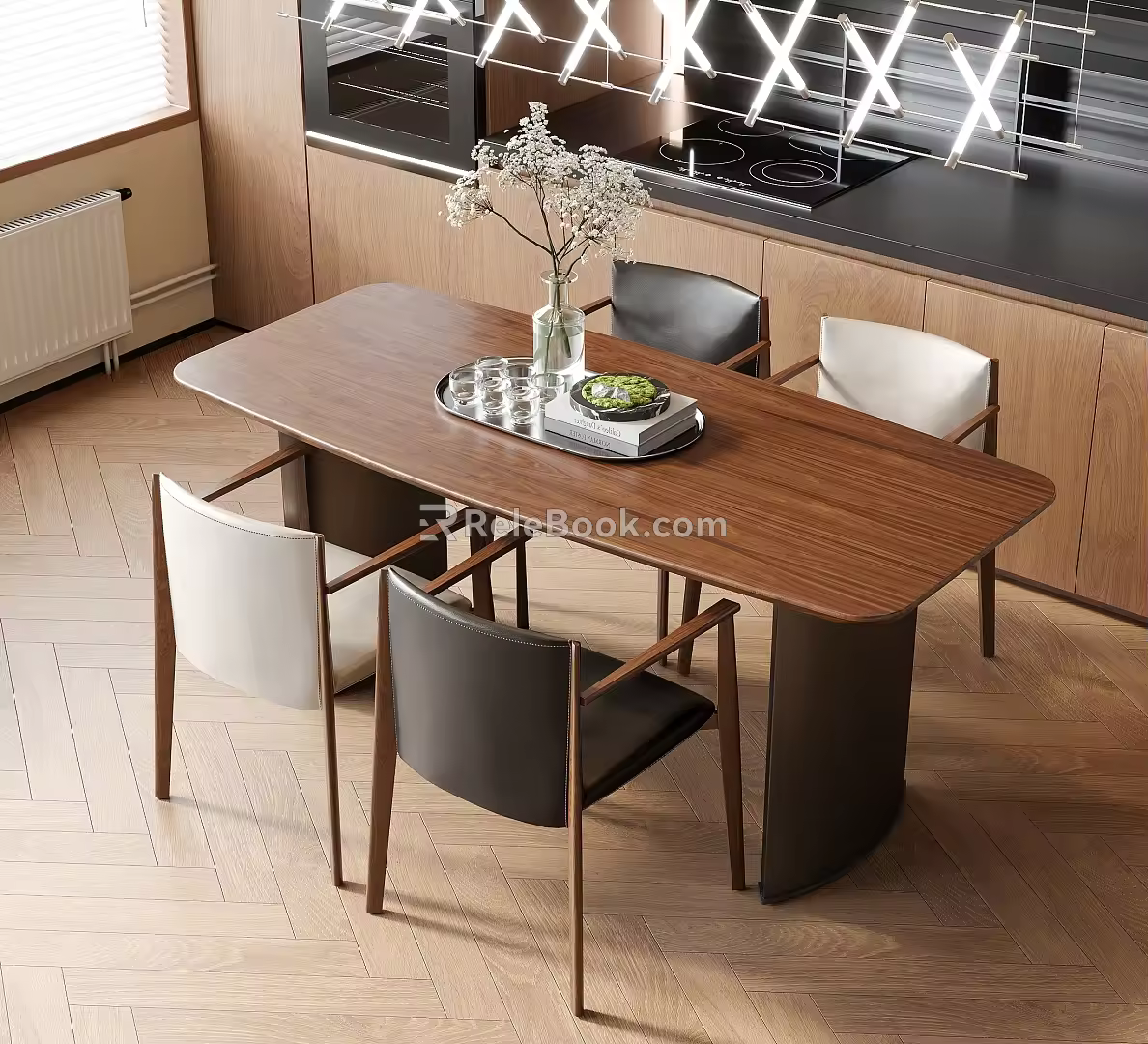 Middle ancient style dining table and chair combination dining table dining chair dining room chandelier 3d model