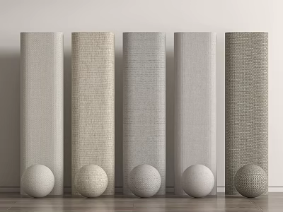 Different Textured Wall Panels in Neutral Tones with Decorative Spheres on Wooden Floor 3d model