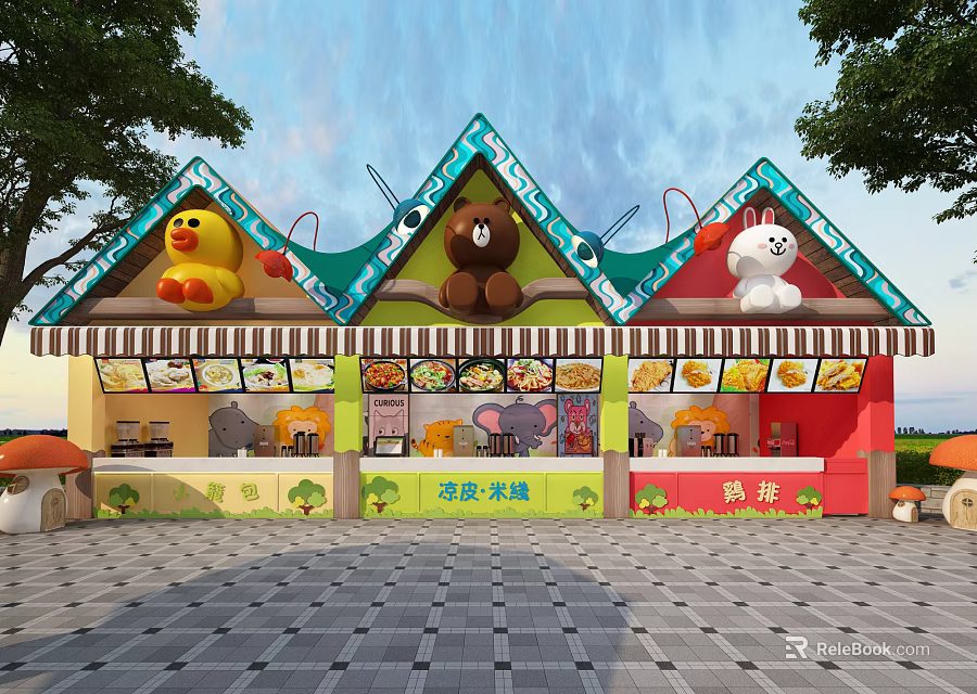 Cartoon Themed Snack Shop In Mall With Duck Bear Rabbit Decorations 3d model 
