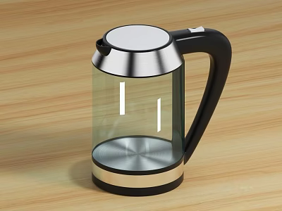 Modern Transparent Glass Electric Kettle With Silver Black Design On Wooden Tabletop 3d model