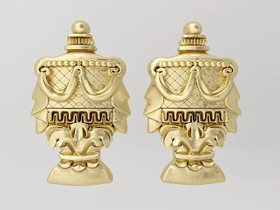 Two Golden Elegant Carving Decorative Sculptures With Symmetrical Ornate Patterns 3d model