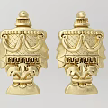 Two Golden Elegant Carving Decorative Sculptures With Symmetrical Ornate Patterns