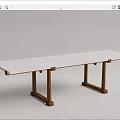 Modern Dining Table With Wooden Frame Stone Top And Matching Long Bench 3d model
