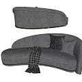 Gray Curved Sectional Sofa With Decorative Pillows And Plaid Throw Blanket 3d model