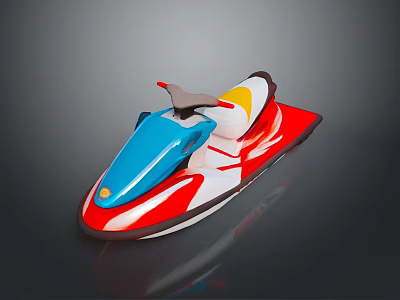 Vibrant Jet Ski With Blue Red White Yellow Accents And Comfortable Seat Design 3d model