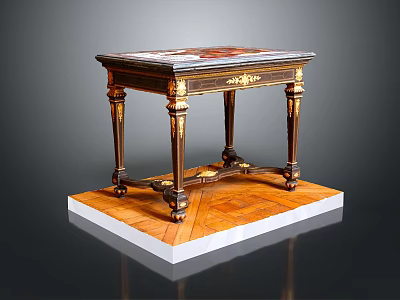 Classic Ornate Table With Carved Details Golden Legs And Decorative Top 3d model