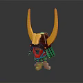 Commercial Equipment Samurai Helmet Design Miniature Model With Yellow Horns And Brown Blue Details