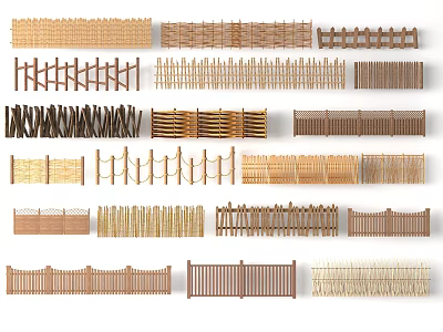 Various Wooden and Bamboo Railing Designs with Woven Patterns for Outdoor Use 3d model