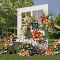 Romantic Outdoor Banquet Hall Decor With Colorful Flowers White Frame And Green Lawn