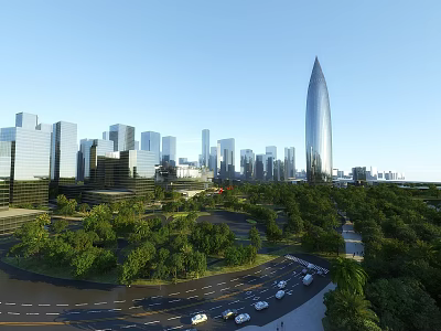 Modern Swing Door Design In Urban Cityscape With High Rise Buildings And Green Areas 3d model