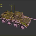 Detailed Brown Green Military Vehicle Model With Antenna Turret And Cannon