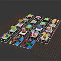 3D Modeled Electronic Components on Grid Board With Red Green Blue White Elements CNC Labels