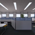 Modern Public Office Area With Open Workstations Green Plants And Bright Lighting 3d model