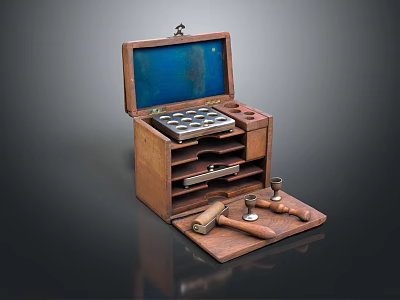 Vintage Wooden Toolbox With Open Lid Holding Metal Tools Hammers And Storage Compartments 3d model