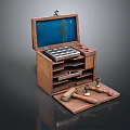 Vintage Wooden Toolbox With Open Lid Holding Metal Tools Hammers And Storage Compartments