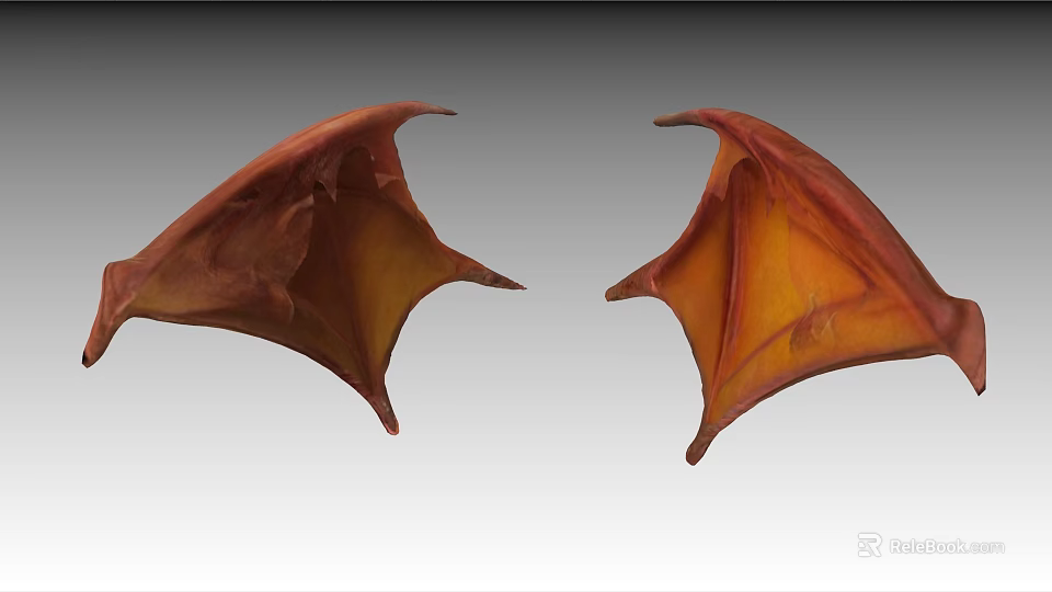 Red And Orange Dragon Wings With Detailed Texture And Curved Structure 3d model 