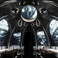 Futuristic KTV Interior With Dome Ceiling And Modern Seating Areas