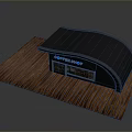 Coffee Shop Scene Structure With Wooden Base Floor And Black Curved Facade