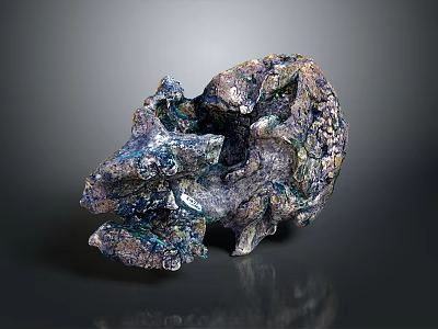 Wooden Stone Decorative Sculpture With Blue Purple Gold Hues And Intricate Textured Patterns 3d model
