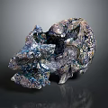 Wooden Stone Decorative Sculpture With Blue Purple Gold Hues And Intricate Textured Patterns