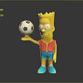 Bart Simpson Cartoon Character Holding Soccer Ball In Red Shirt Blue Shorts And Yellow Crown