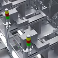 Industrial Equipment Automated Production Line With Mechanical Arms Control Panels And Indicator Lights