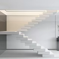 Modern Glass Railing Staircase With White Floating Steps And Minimalist Interior Design