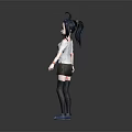 3D Character Girl Creature With Blue Hair White T-Shirt Brown Shorts Black Stockings Blue Shoes