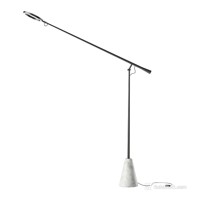 Modern Floor Lamp With Black Metal Stand And White Conical Base 3d model 