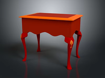 Square Red Table with Orange Top and Golden Leg Decorations for Home Use 3d model