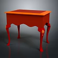 Square Red Table with Orange Top and Golden Leg Decorations for Home Use