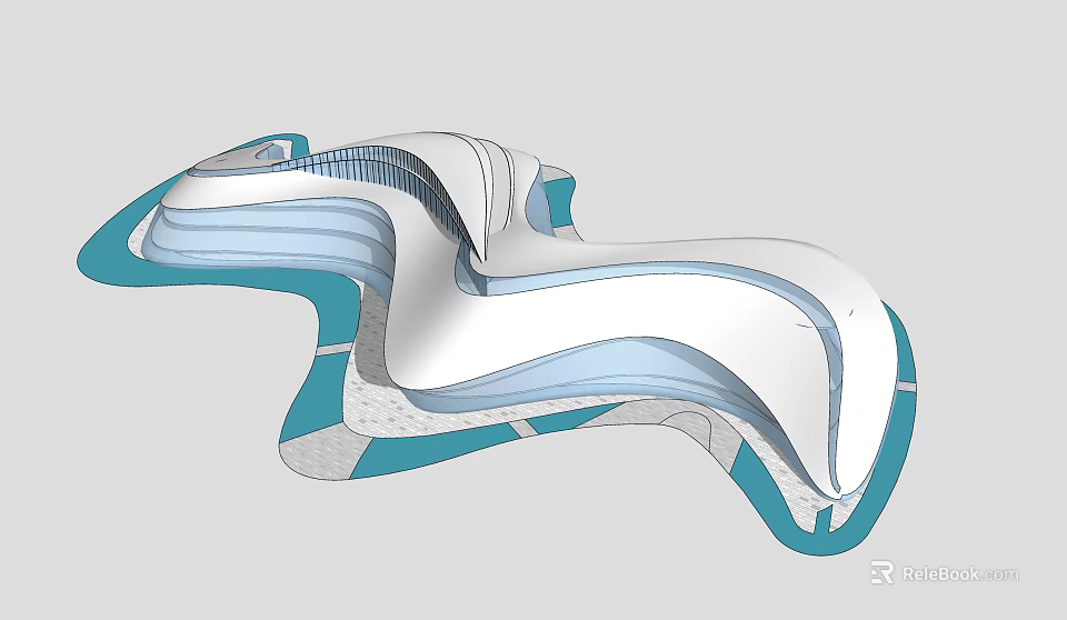 Modern Abstract Architectural Design With Curved White And Blue Structural Elements In 3d model