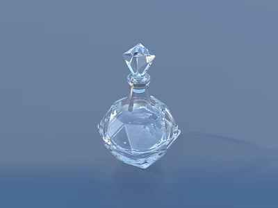 Transparent Crystal Perfume Bottle With Diamond Shaped Cap And Faceted Body 3d model