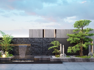 New Chinese-style courtyard stacked water landscape wall linear landscape wall modeling decorative landscape wall model