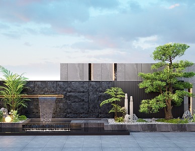 New Chinese-style courtyard stacked water landscape wall linear landscape wall modeling decorative landscape wall 3d model