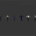 Multiple Men In Different Attires With Arms Outstretched On Gray Reflective Floor