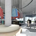 Modern Clothing Store Interior With Display Racks Colorful Clothes And Hanging Lights