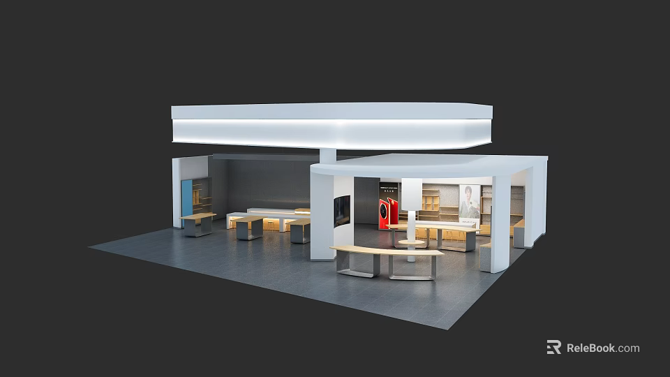 Modern Mobile Digital Product Exhibition With White Booth And Display Counters 3d model 